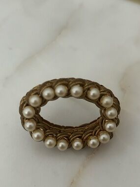 Miriam Haskell Gold and Pearl Oval Brooch